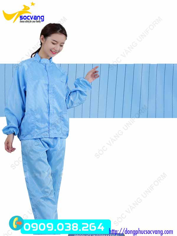 quần áo phòng sạch tách rời không nón màu xanh